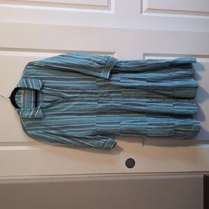 Soft Surroundings Blue Striped Midi Tiered Women's Dress A-Line XL 100% Linen